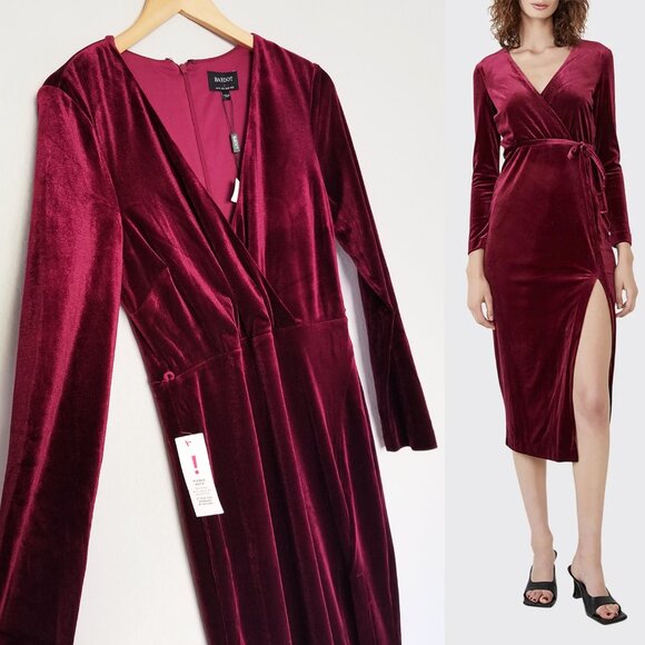 NEW Bardot Morgan Velvet Midi Dress in Burgundy Size 8 Slit Holiday No Belt $119 - Picture 4 of 16